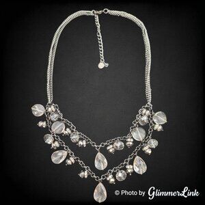 Simply Vera Wang Black Tone Layered Glass Bead Bib Necklace Rhinestones 20.5”